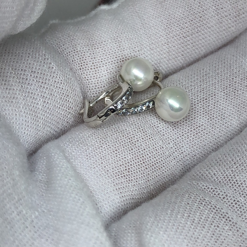 Wostu 925 Sterling Silver, Cultured Pearl and Clear Zircon Earrings - Picture 7 of 9